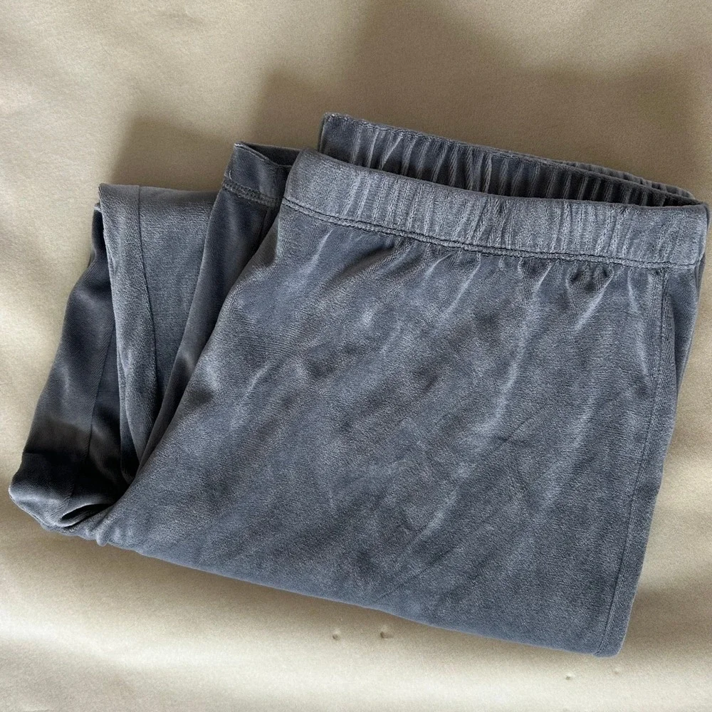 Velour Lounge Pants Women XXL Grey‎ Wide Leg Relaxed Cozy Sleepwear